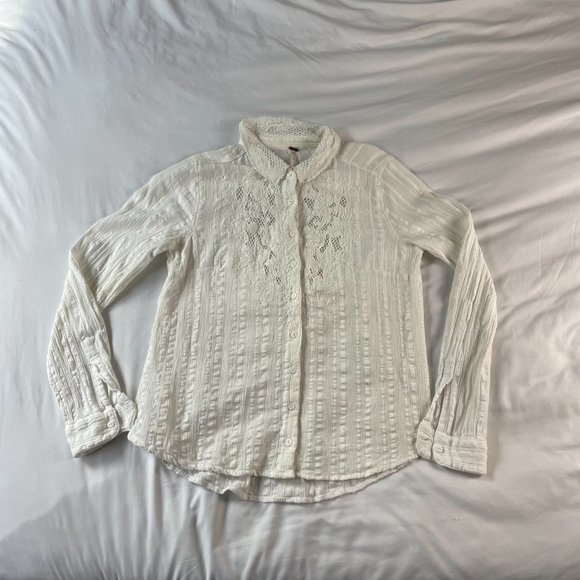 Free People Long sleeve button up shirt with lace. - Picture 2 of 9